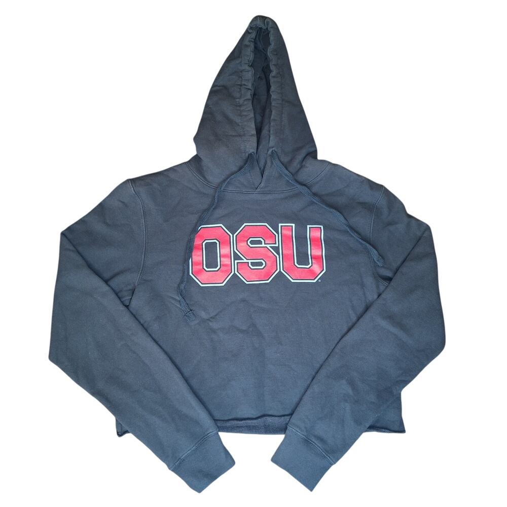 Bend Active Ohio State Buckeyes Black Cropped Hoodie Sweatshirt Raw Hem Womens S